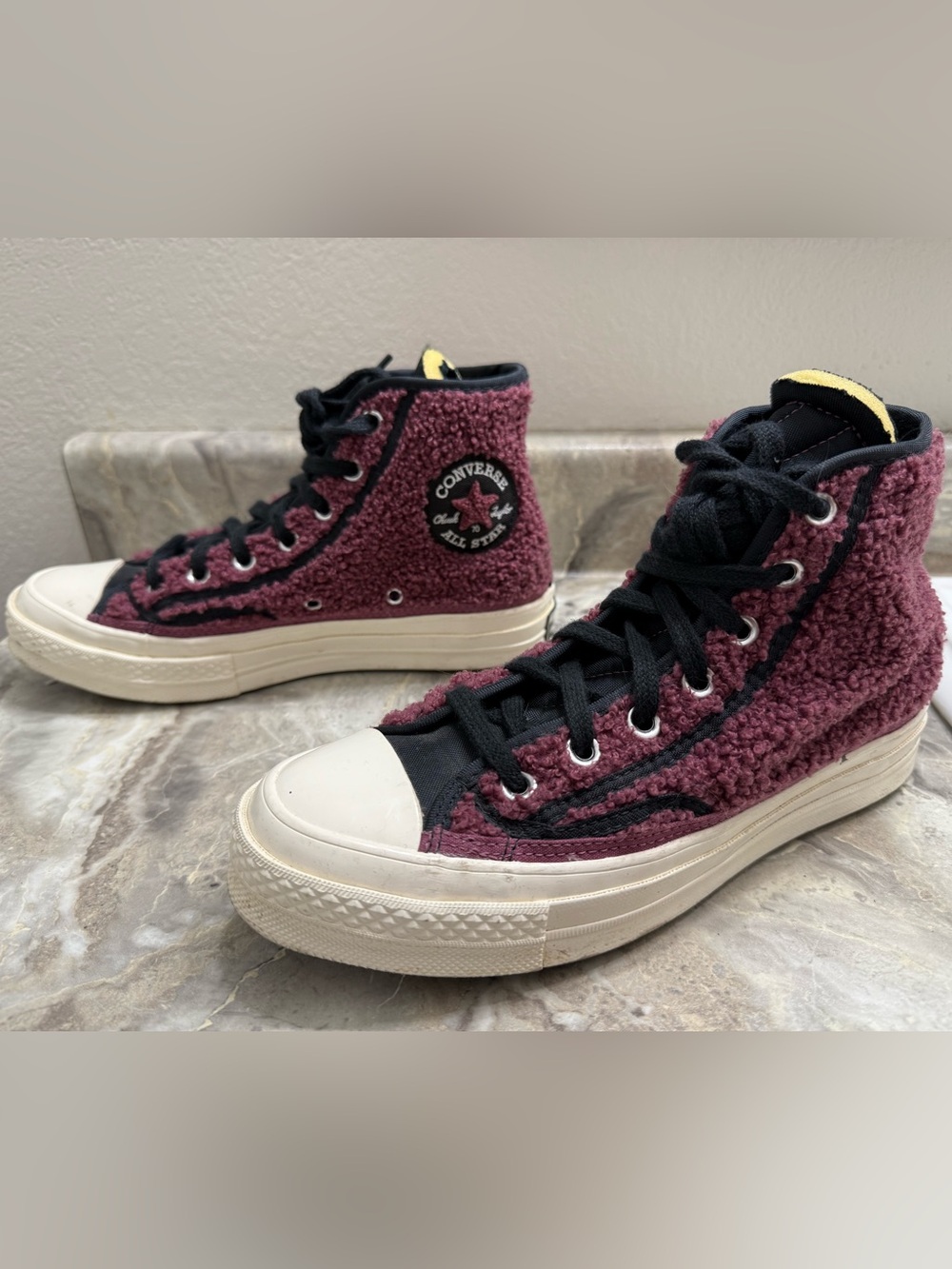 Converse Burgundy Sherpa High Top Sneakers with Black Trim